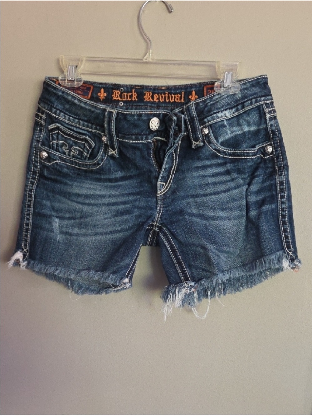 Rock Revival Blue Distressed Frayed Hem Denim Shorts